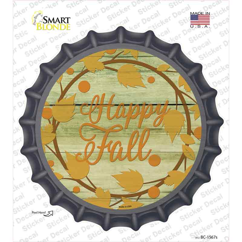Happy Fall with Leaves Novelty Bottle Cap Sticker Decal