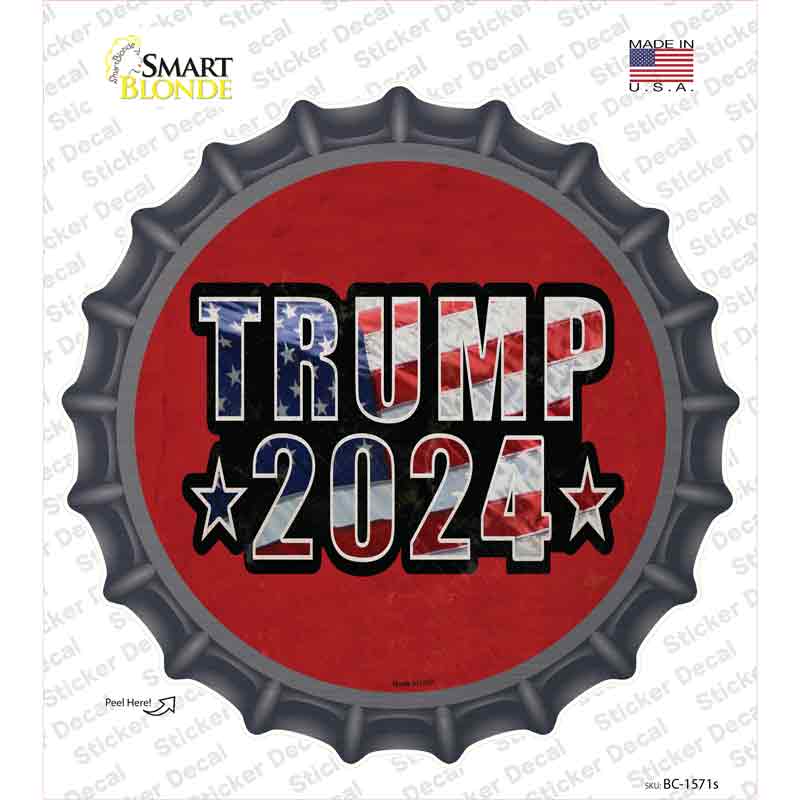 Trump 2024 American Flag Novelty Bottle Cap Sticker Decal