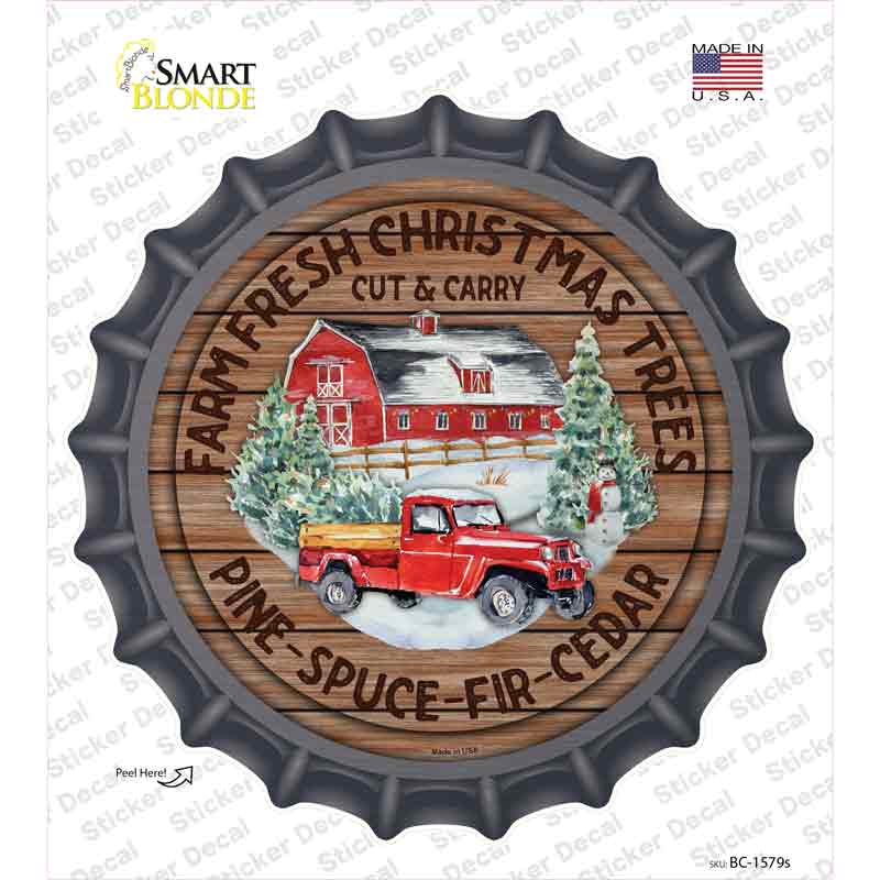 Farm Fresh Christmas Trees Red Novelty Bottle Cap Sticker Decal