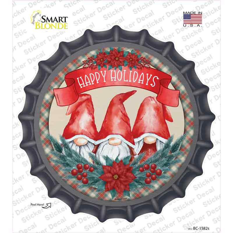 Happy Holidays Gnomes Novelty Bottle Cap Sticker Decal