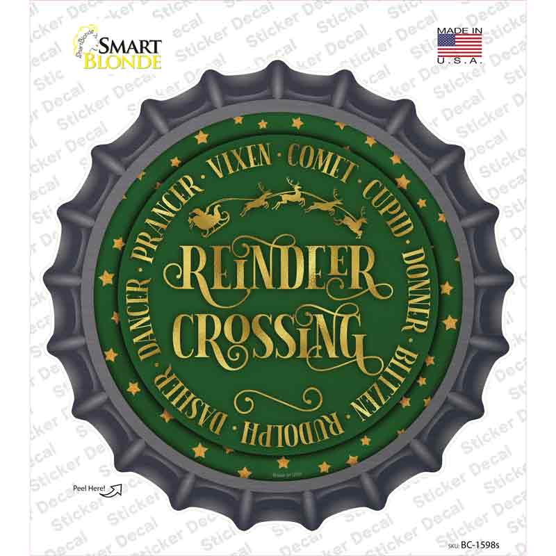 Reindeer Crossing Green Novelty Bottle Cap Sticker Decal