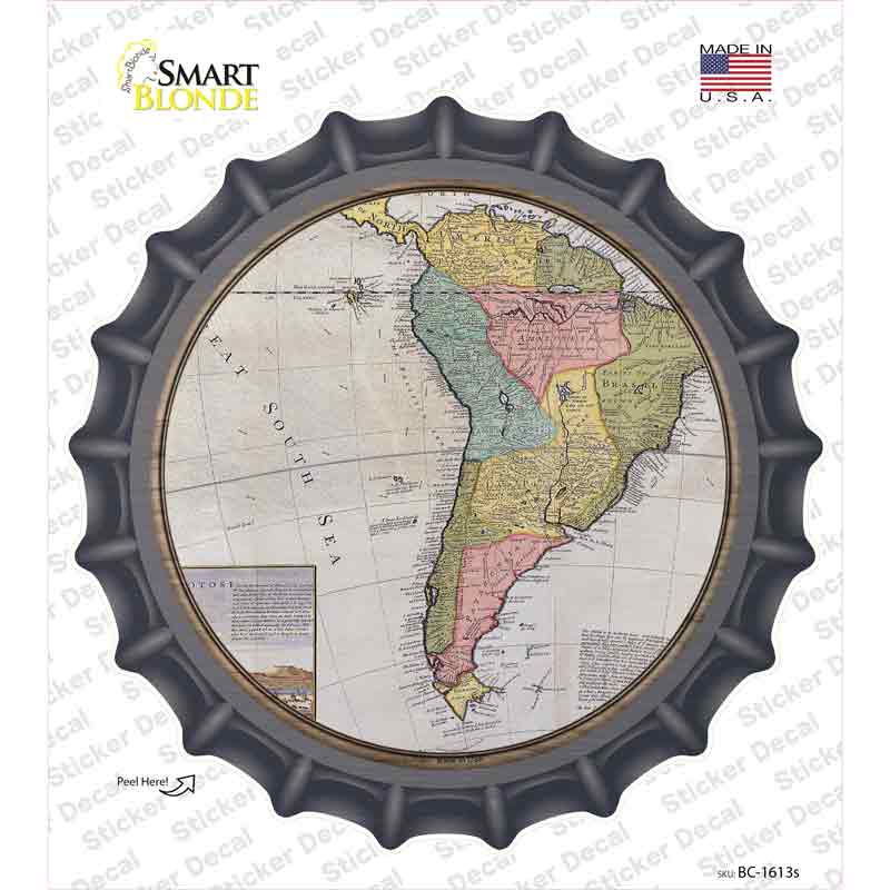 South America Map Novelty Bottle Cap Sticker Decal