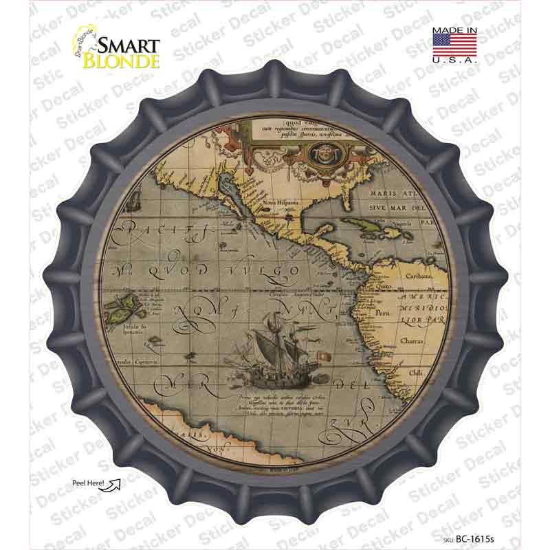 Pacific Ocean Map Novelty Bottle Cap Sticker Decal