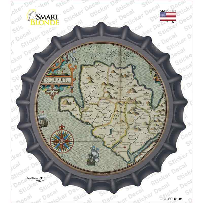 Isle of Anglesey Map Novelty Bottle Cap Sticker Decal