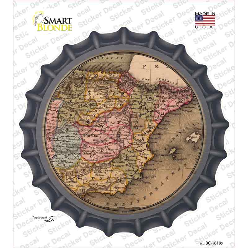 Spain Map Novelty Bottle Cap Sticker Decal