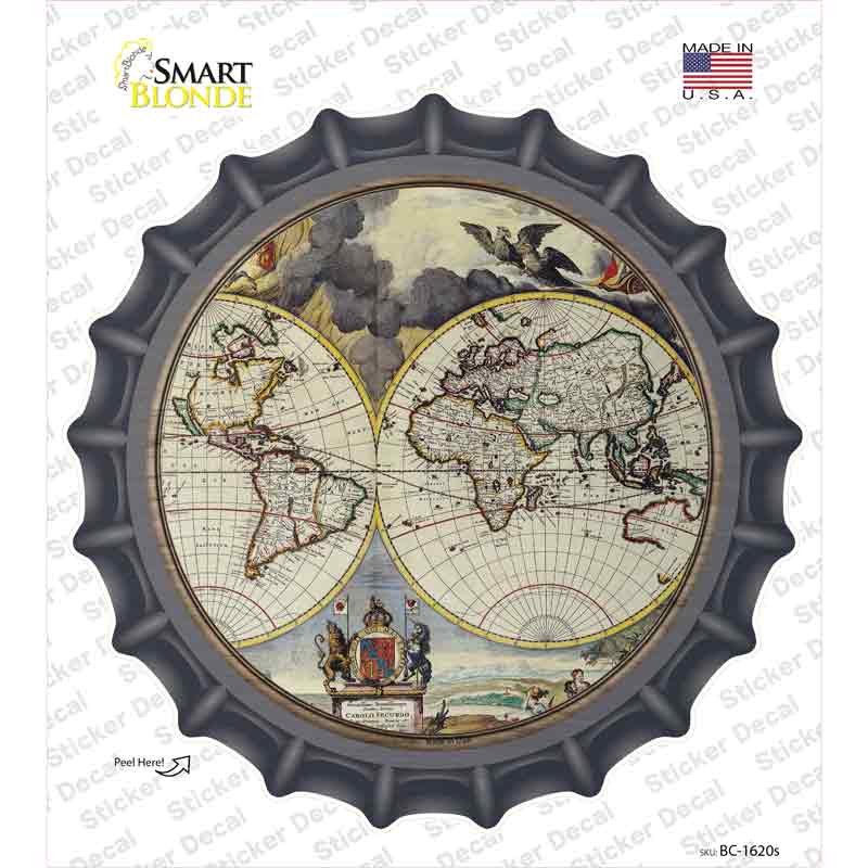 World Map Novelty Bottle Cap Sticker Decal