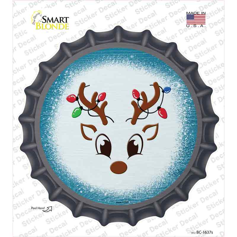 Blue Reindeer Face Novelty Bottle Cap Sticker Decal