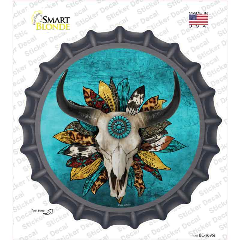 Cow Skull Sunflower Turquoise Novelty Bottle Cap Sticker Decal