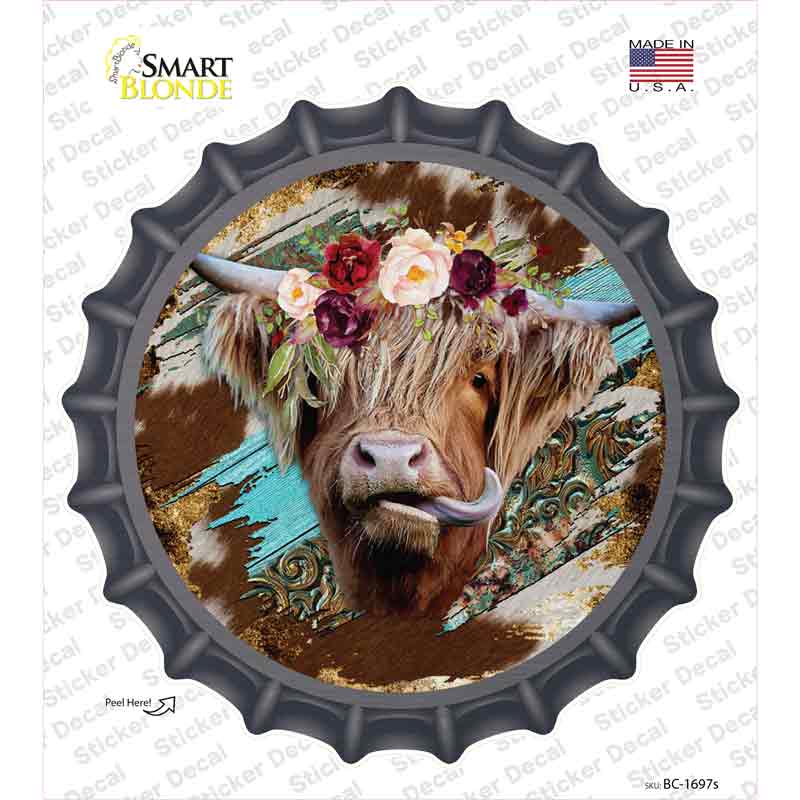 Highland Cattle On Mixed Print Novelty Bottle Cap Sticker Decal