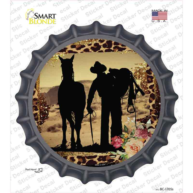 Cowboy With Horse Silhouette Novelty Bottle Cap Sticker Decal