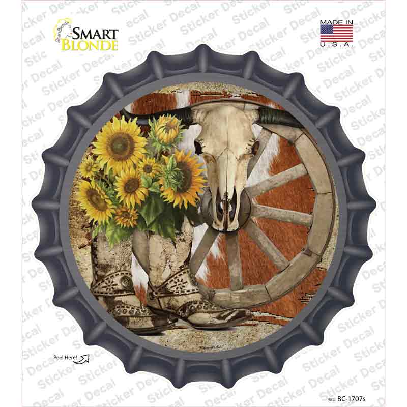 Boots Cow Skull Barn Novelty Bottle Cap Sticker Decal
