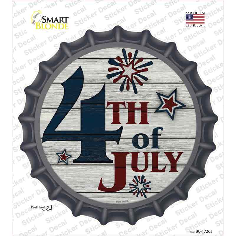 4th Of July White Wood Novelty Bottle Cap Sticker Decal