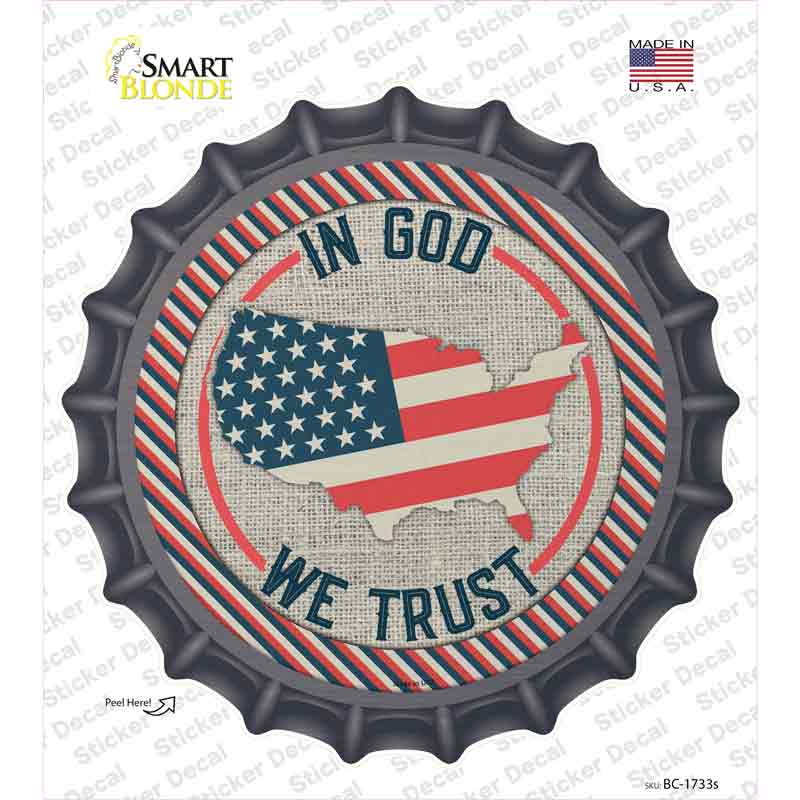 In God We Trust USA Stripes Novelty Bottle Cap Sticker Decal