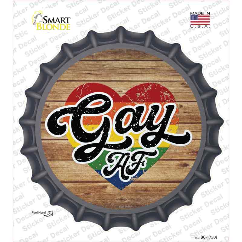 Gay AF Heart On Wood Novelty Bottle Cap Sticker Decal