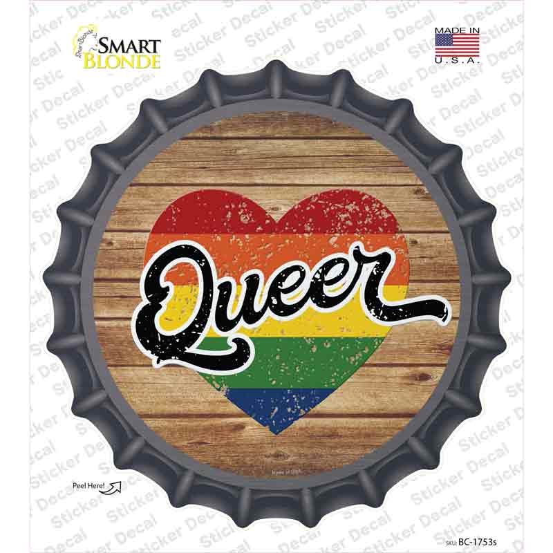 Queer Heart On Wood Novelty Bottle Cap Sticker Decal