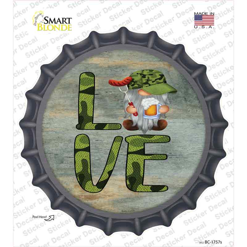 Camo Love Grilling Gnome Novelty Bottle Cap Sticker Decal