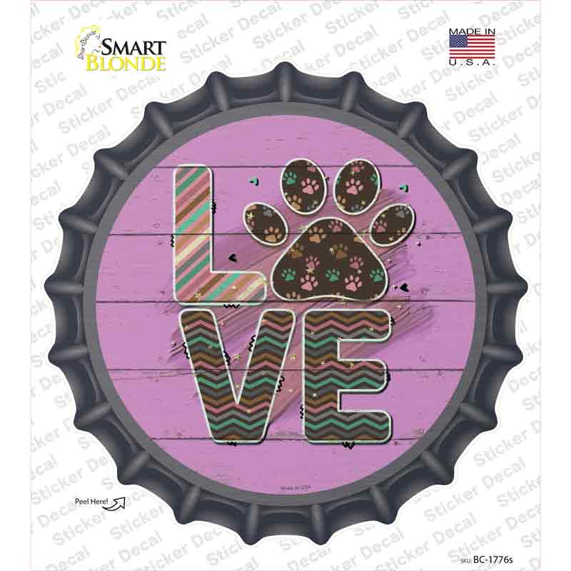 Love Paw Print Novelty Bottle Cap Sticker Decal