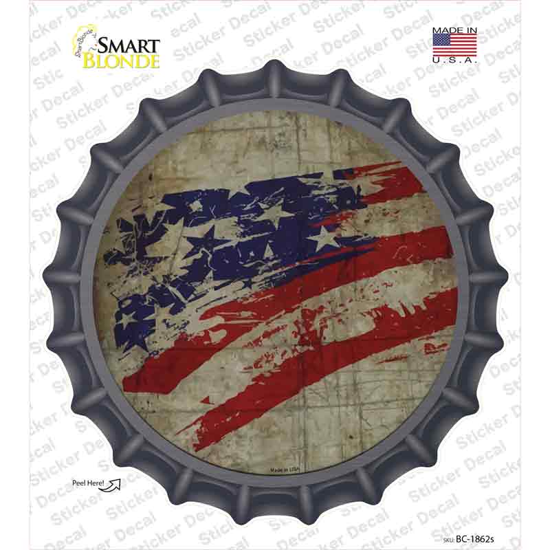 Distressed American Flag Novelty Bottle Cap Sticker Decal
