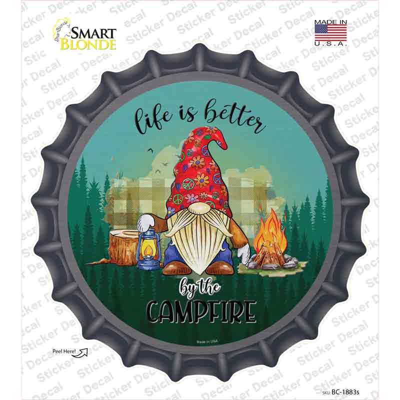 Better By The Campfire Gnome Novelty Bottle Cap Sticker Decal