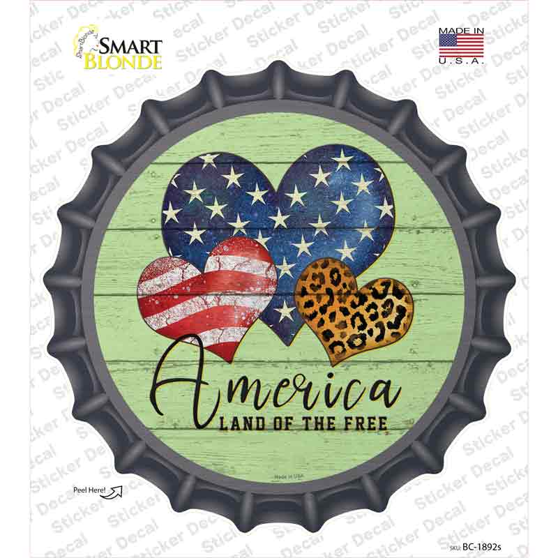America Land Of The Free Hearts Novelty Bottle Cap Sticker Decal