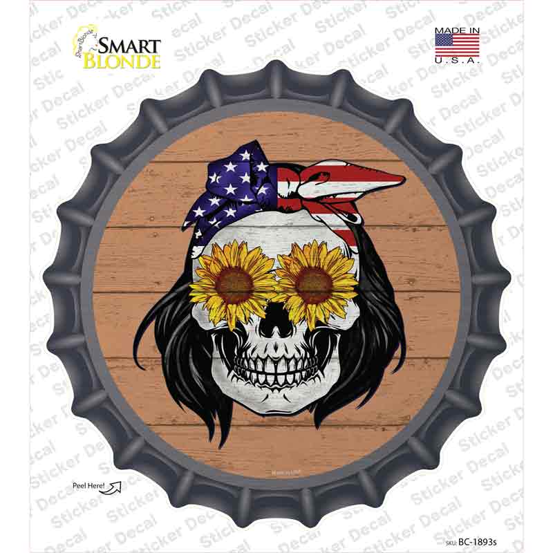 Sunflower Skull Novelty Bottle Cap Sticker Decal