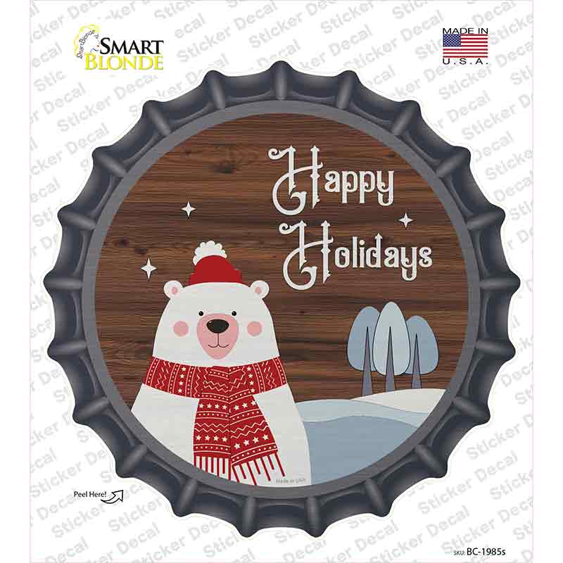 Happy Holidays Polar Bear Novelty Bottle Cap Sticker Decal