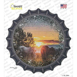 Horses Eating in Sunset Novelty Bottle Cap Sticker Decal