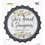 Shes Armed and Dangerous Novelty Bottle Cap Sticker Decal