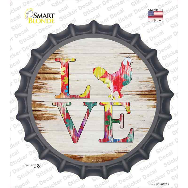 Love Colorful Chicken Novelty Bottle Cap Sticker Decal