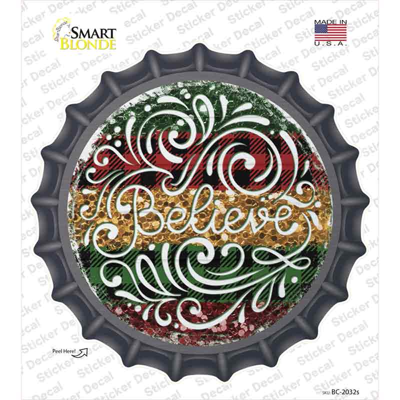 Believe Christmas Novelty Bottle Cap Sticker Decal