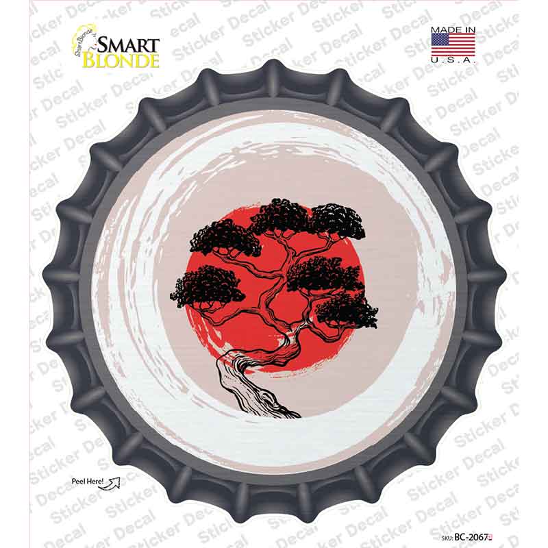Bonsai & Rising Sun Novelty Bottle Cap Sticker Decal BC-2067s