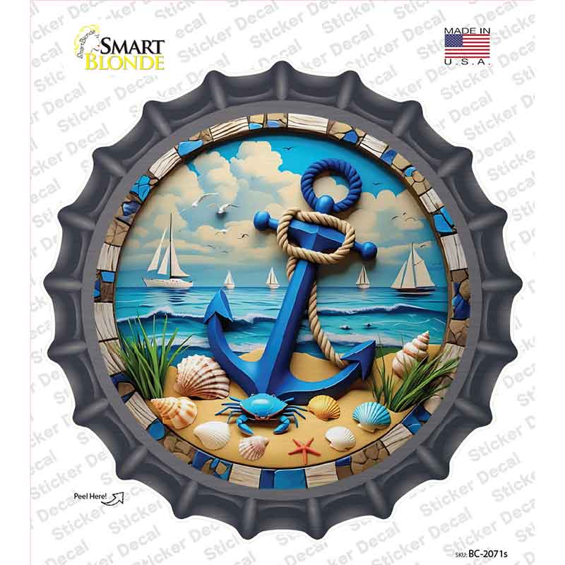 Blue Anchor and Crab Novelty Bottle Cap Sticker Decal BC-2071s