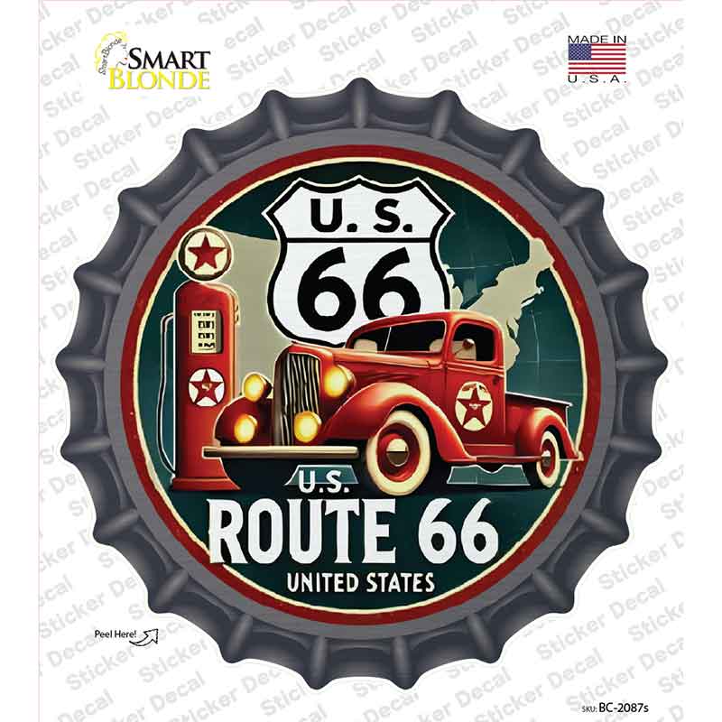 Red Truck on Route 66 Novelty Bottle Cap Sticker Decal BC-2087s