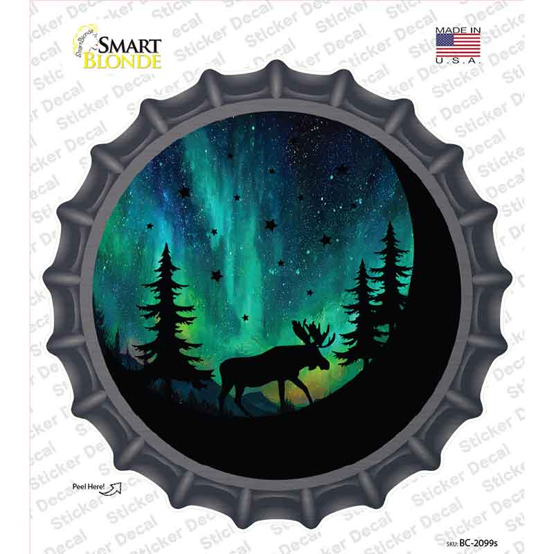 Moose Under the Northern Lights Novelty Bottle Cap Sticker Decal BC-2099s