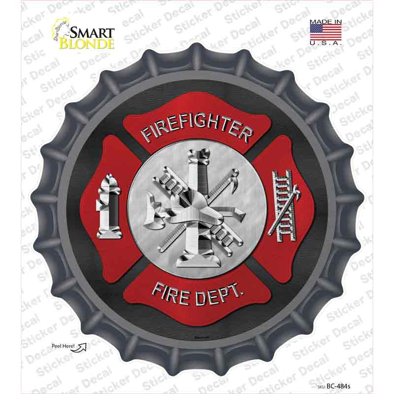 Firefighter Novelty Bottle Cap Sticker Decal