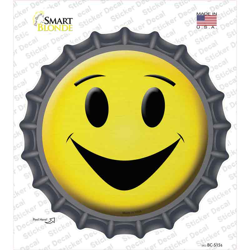 Yellow Smiling Face Novelty Bottle Cap Sticker Decal