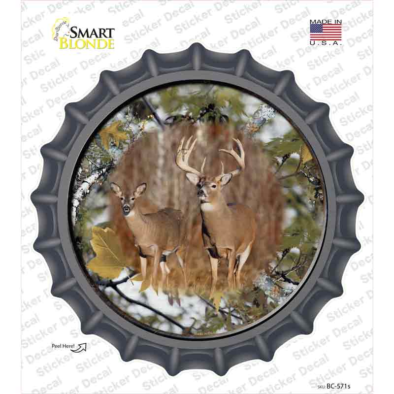Deer On Camo Novelty Bottle Cap Sticker Decal
