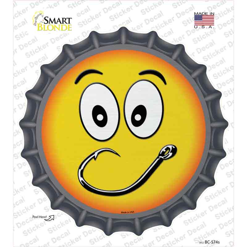 Smiling Face Fishing Hook Novelty Bottle Cap Sticker Decal