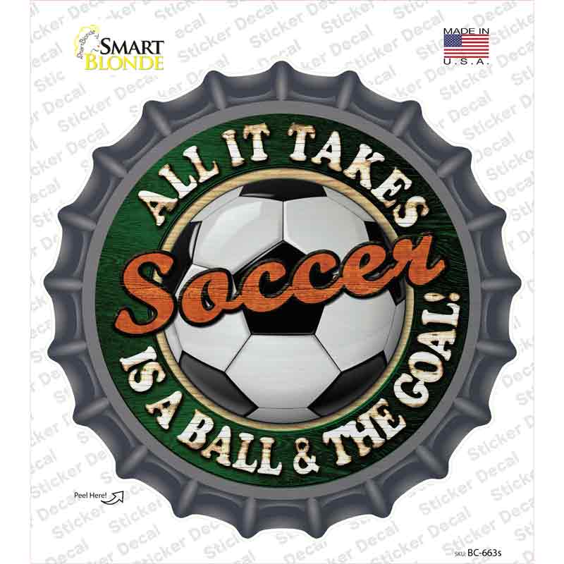 Soccer Novelty Bottle Cap Sticker Decal
