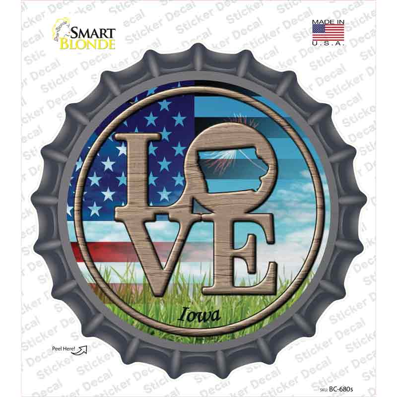Love Iowa Novelty Bottle Cap Sticker Decal