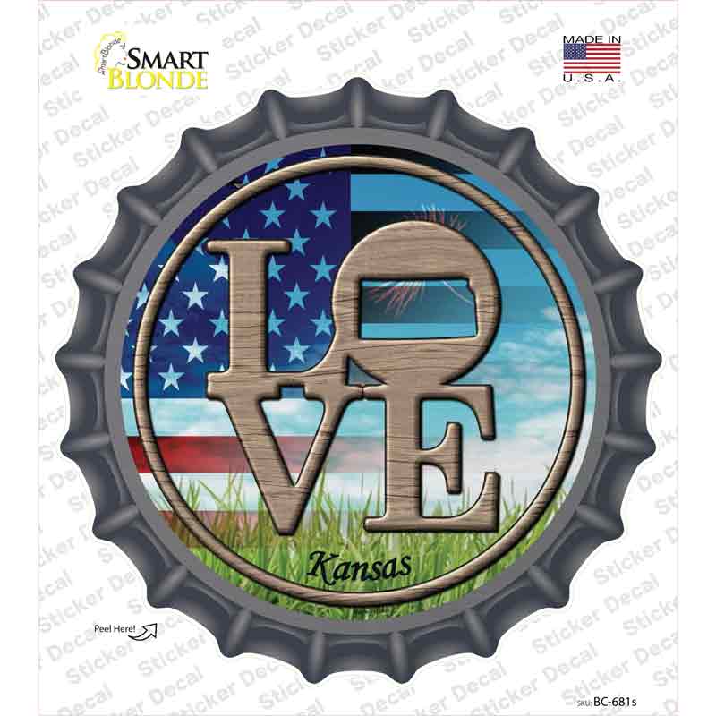 Love Kansas Novelty Bottle Cap Sticker Decal