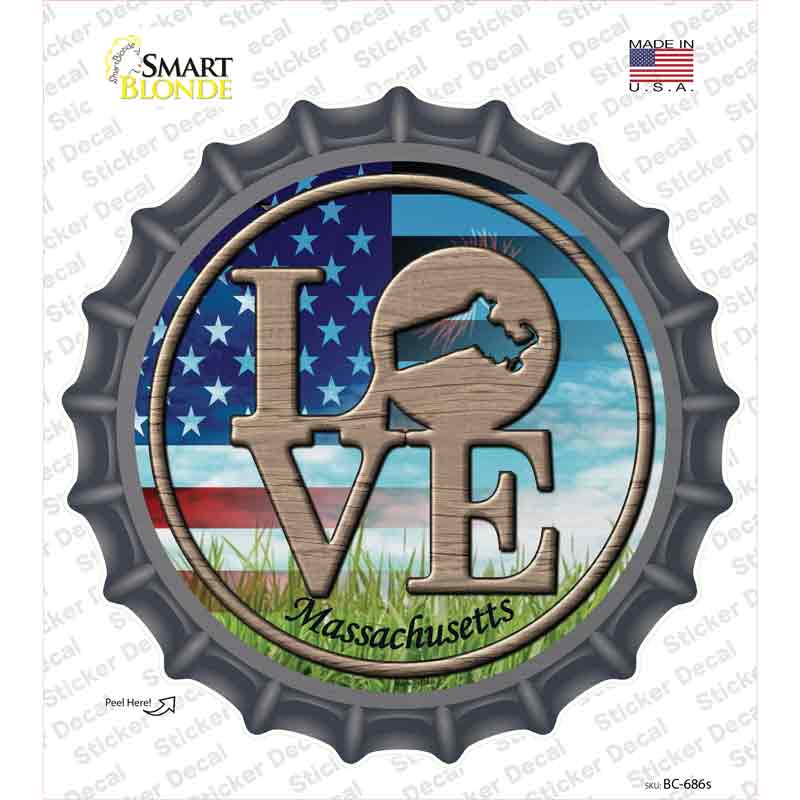 Love Massachusetts Novelty Bottle Cap Sticker Decal