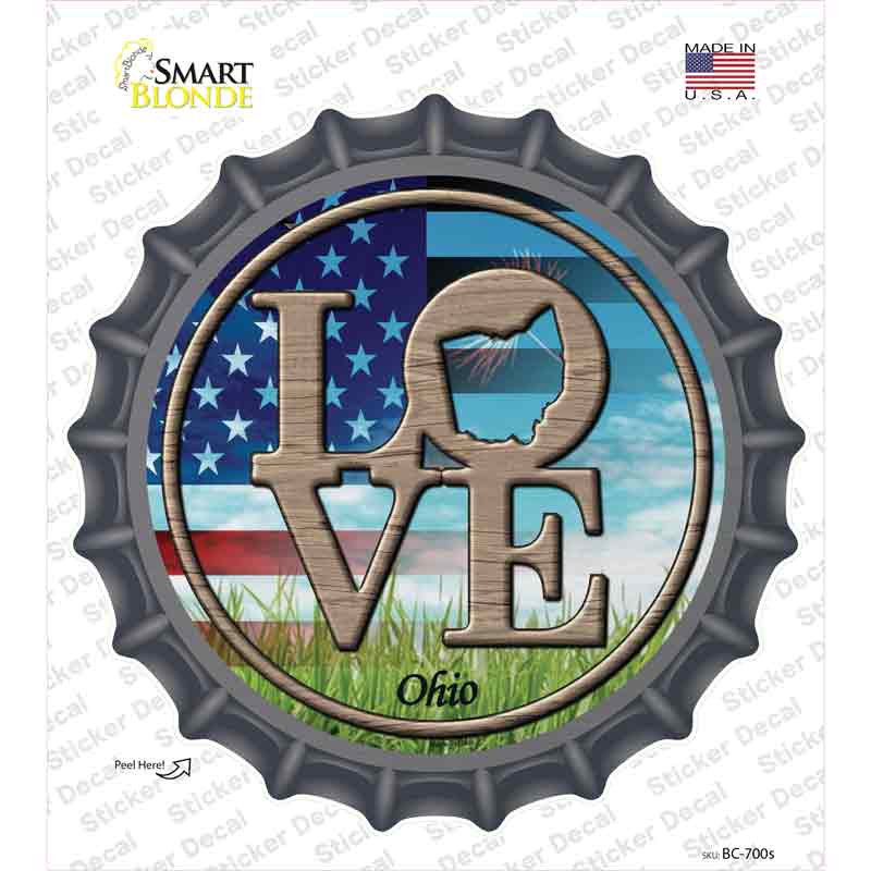 Love Ohio Novelty Bottle Cap Sticker Decal