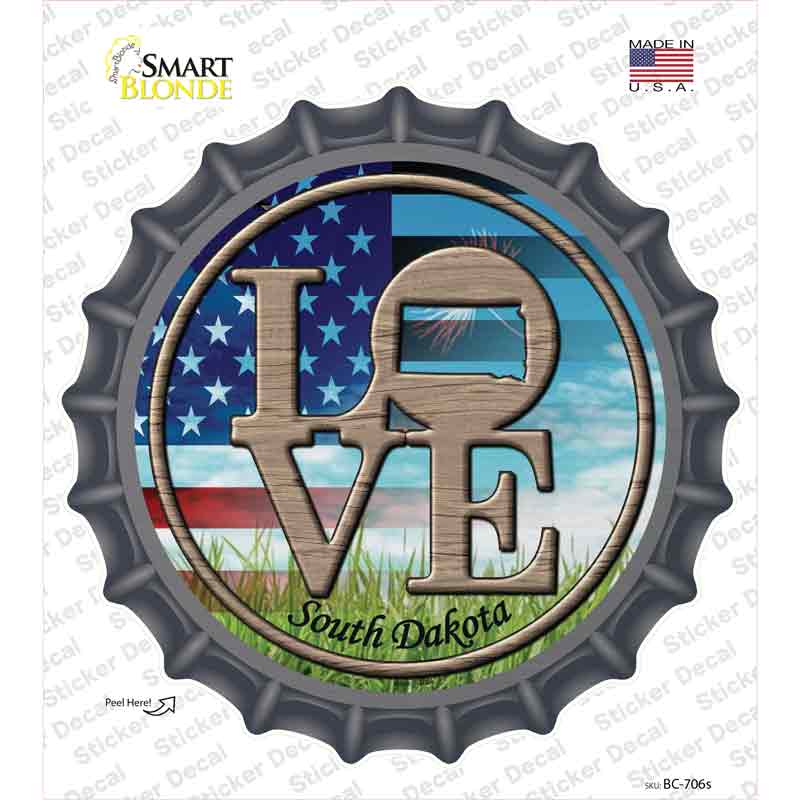 Love South Dakota Novelty Bottle Cap Sticker Decal