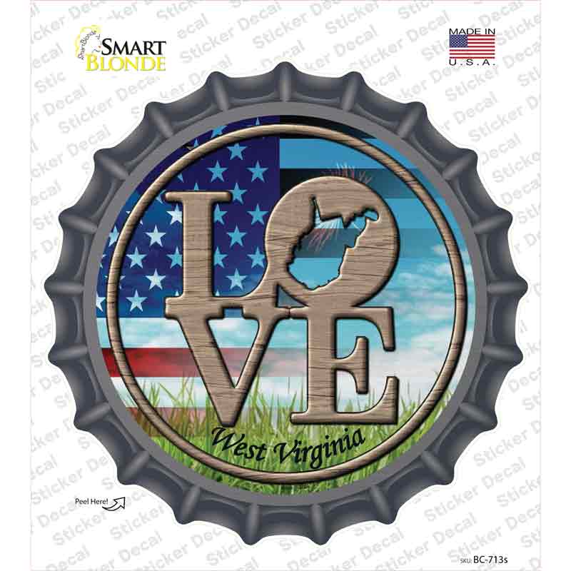 Love West Virginia Novelty Bottle Cap Sticker Decal