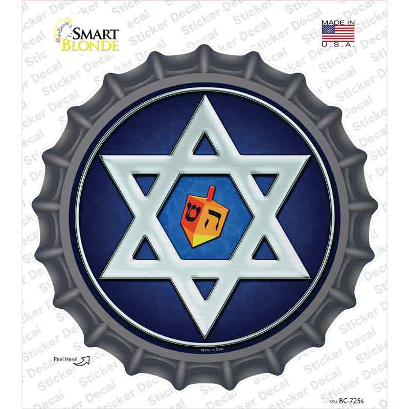 Hanukkah Star And Dreidel Novelty Bottle Cap Sticker Decal