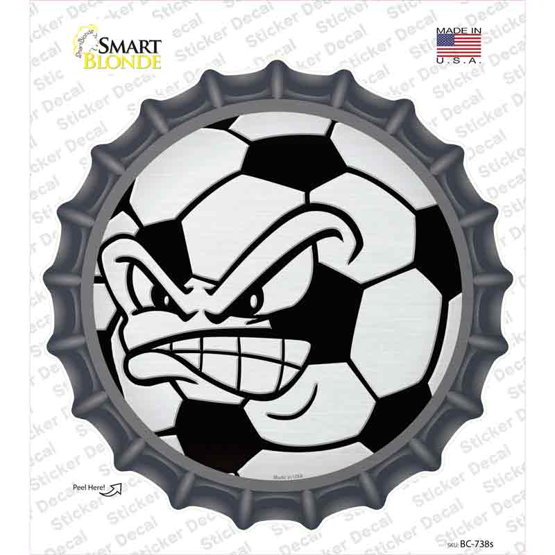Angry Soccer Ball Novelty Bottle Cap Sticker Decal