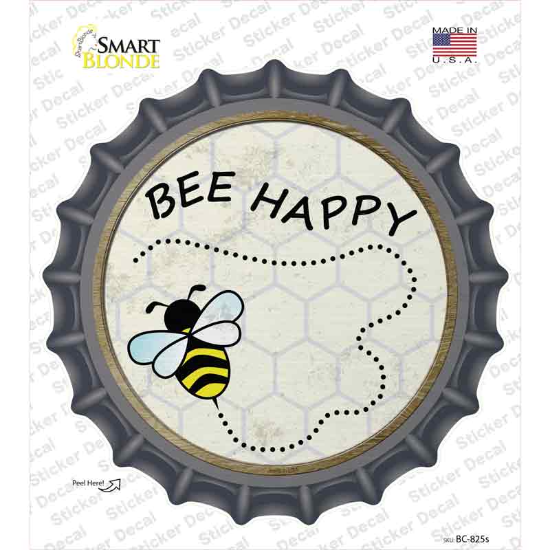 Bee Happy Novelty Bottle Cap Sticker Decal
