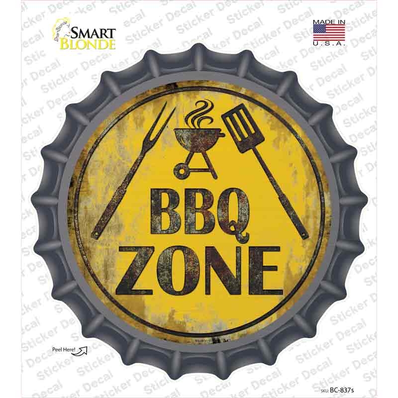 BBQ Zone Novelty Bottle Cap Sticker Decal