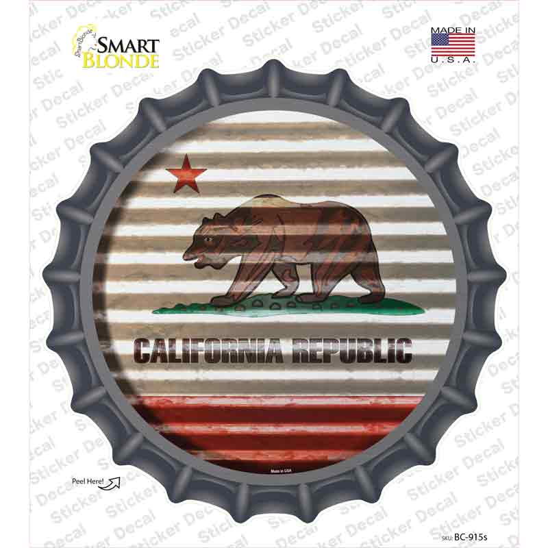 California Flag Corrugated Novelty Bottle Cap Sticker Decal